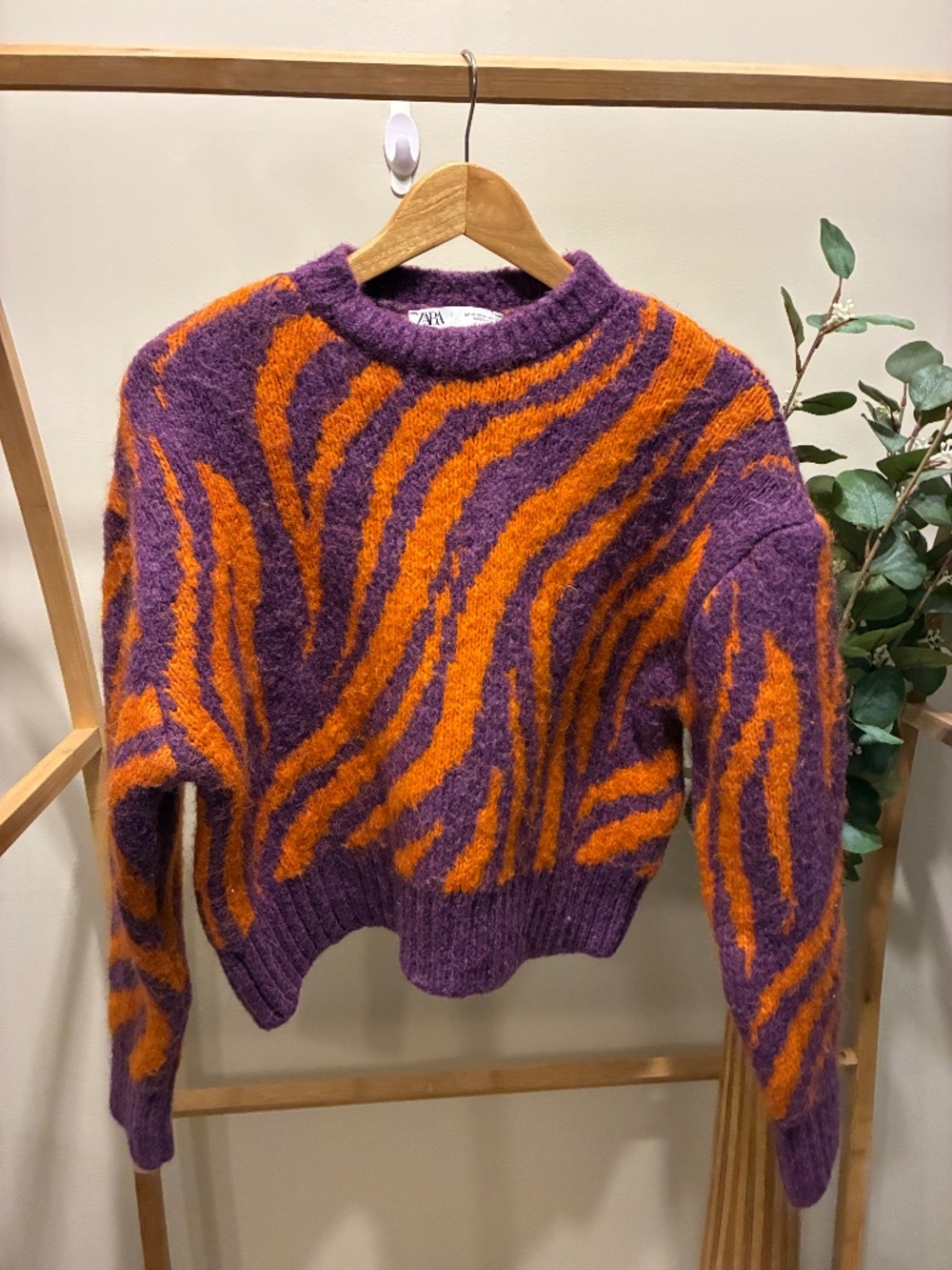 Zara Orange and Purple Zebra Striped Crop Sweater